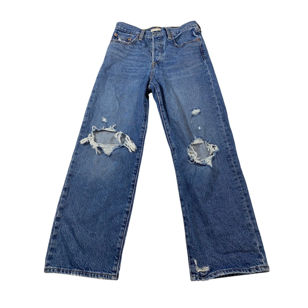 Levis Ribcage Straight Ankle‎ Jeans 28 Womens Blue Distressed High Rise Straight